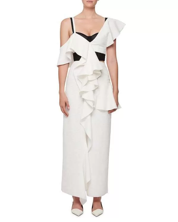 Bergdorf Goodman Siyah Bustiyerli Beyaz Uzun Elbise