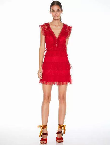 La Maison Talulah Kırmızı V Yaka Mini Elbise